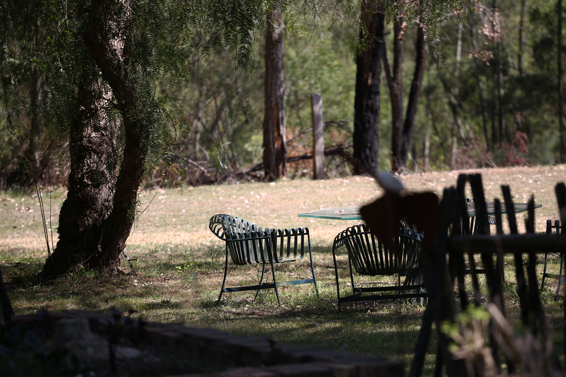 metal armchairs sitting in bush setting