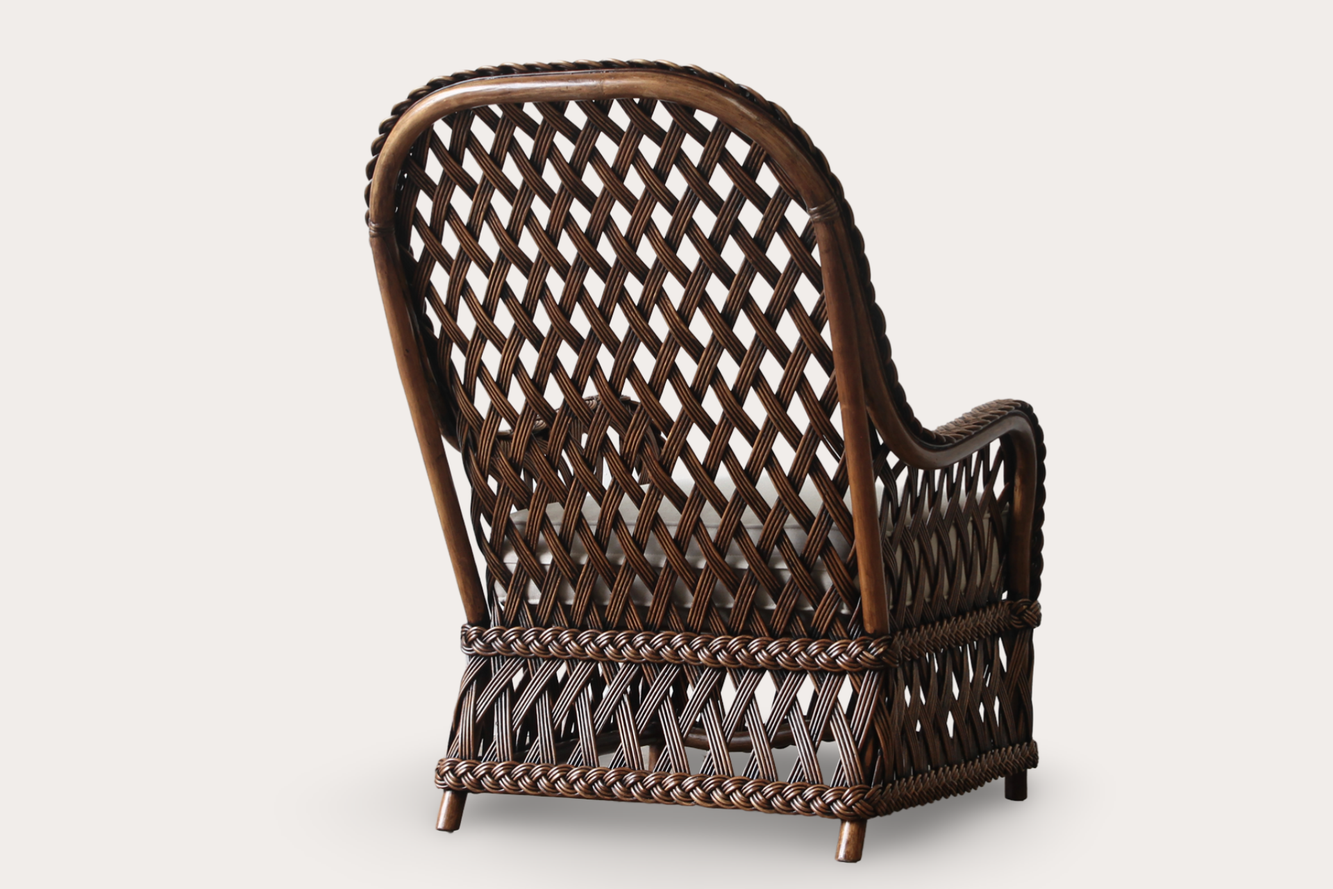 woven wicker rattan high back armchair