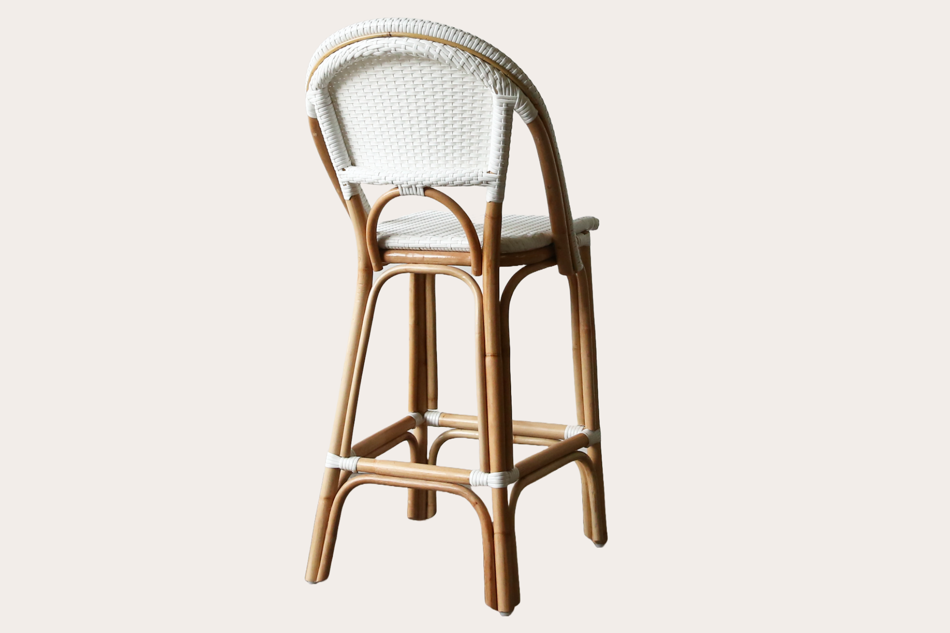 Barcelona Kitchen Stool. 70cm Seat Height. Natural Frame White Weave