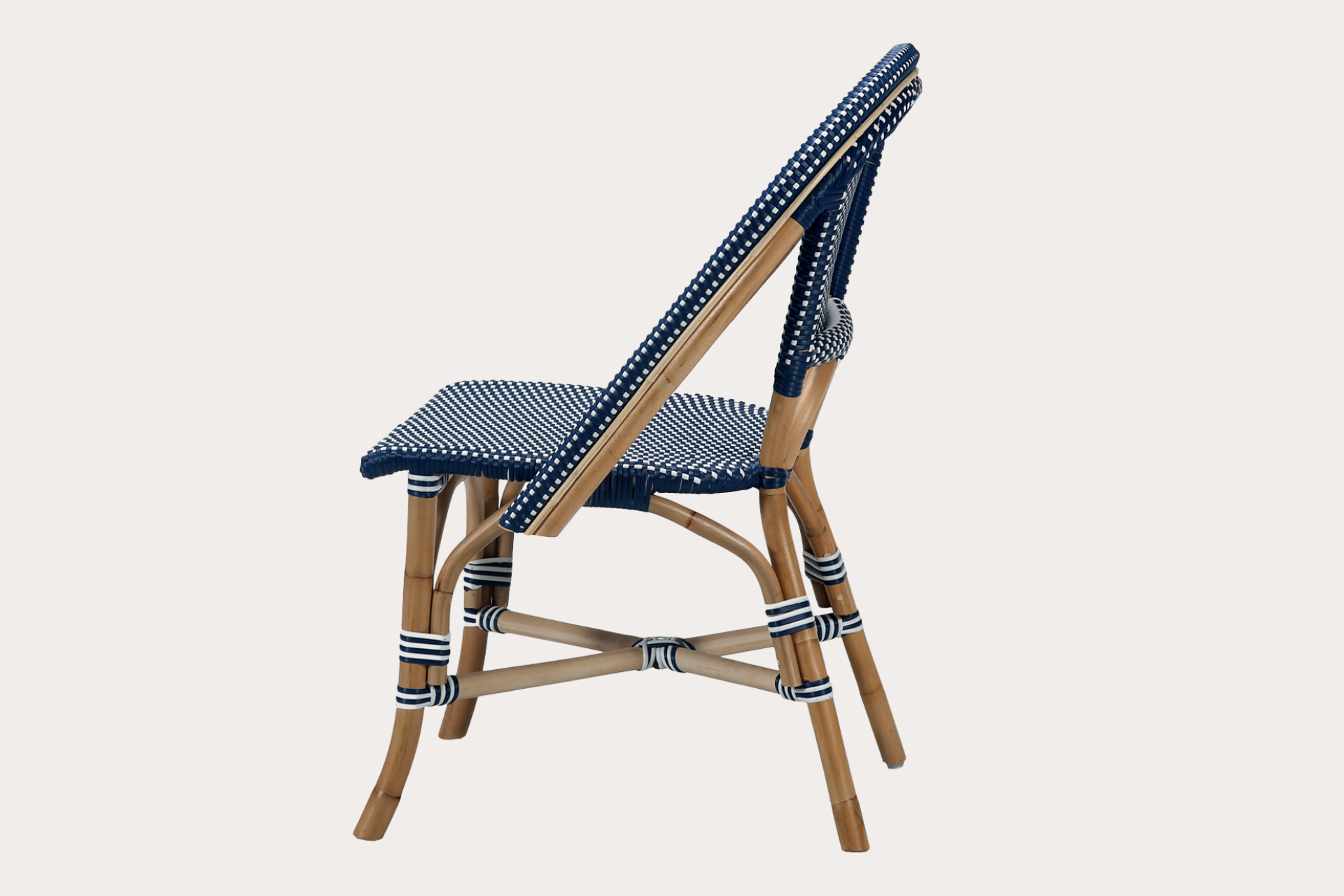 Barcelona Side Chair. Blue & White Basket.