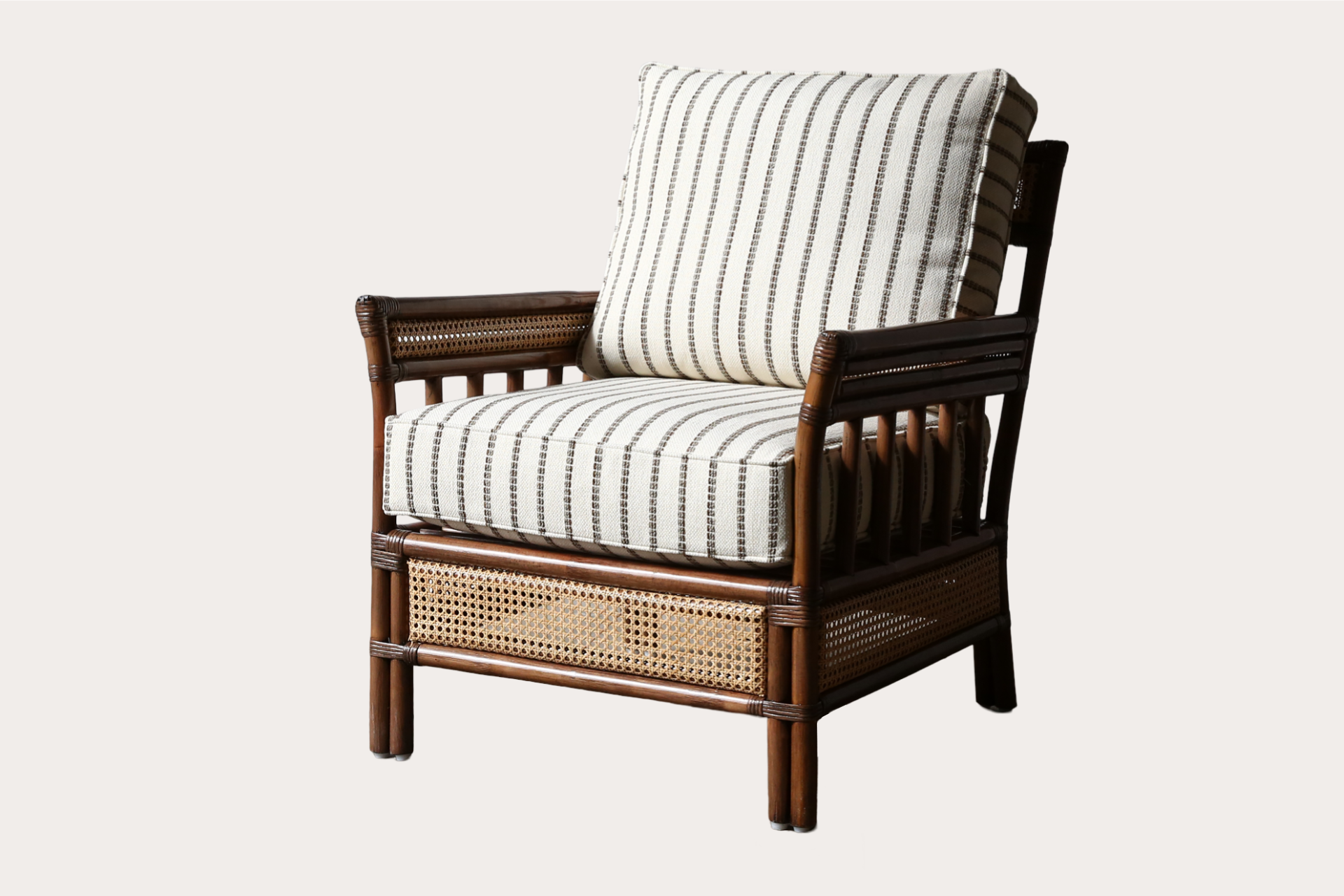 Bergere Armchair. Brown Wash with Natural weave.