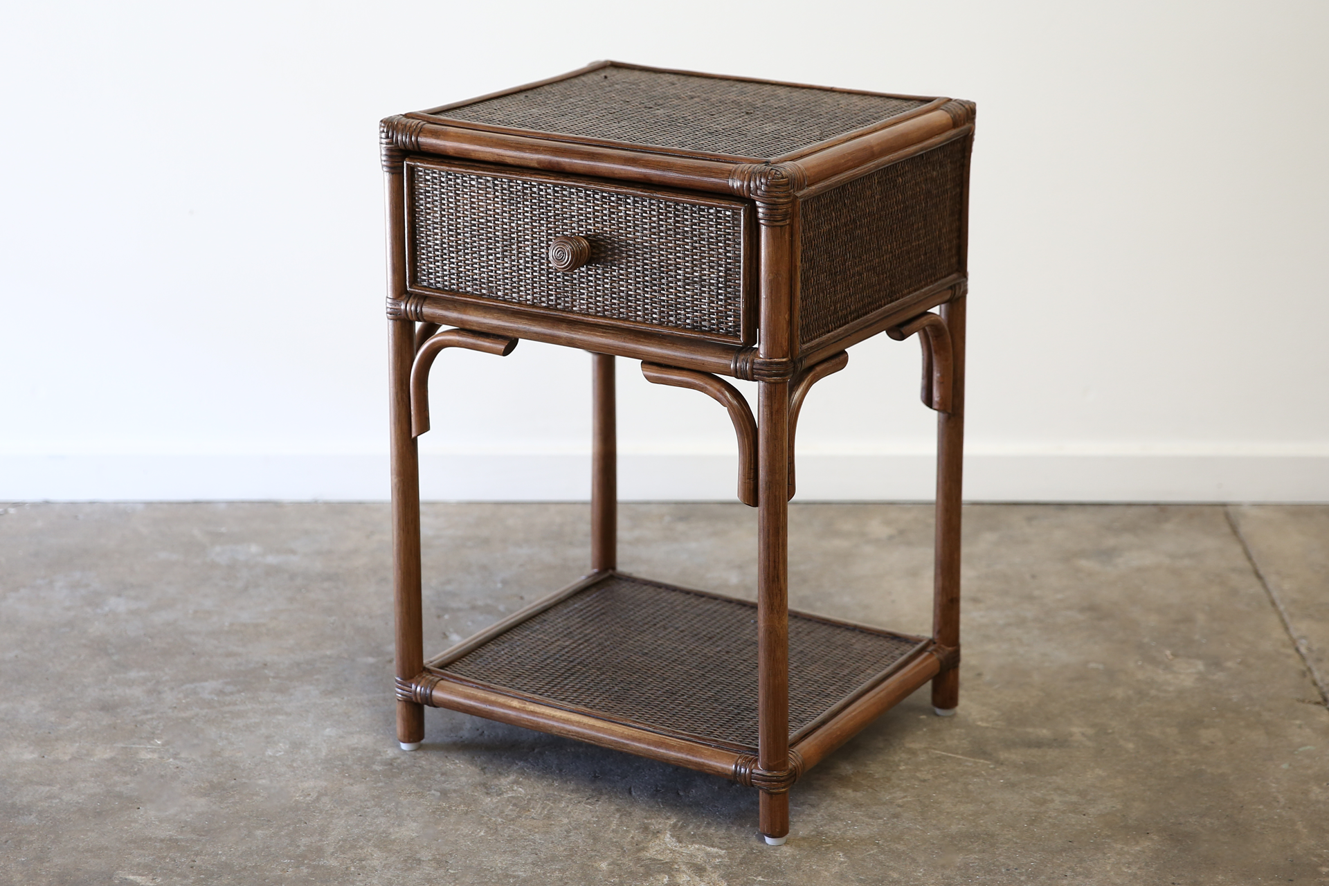 Biscayne 1 Drawer Bedside Table. Brown Wash