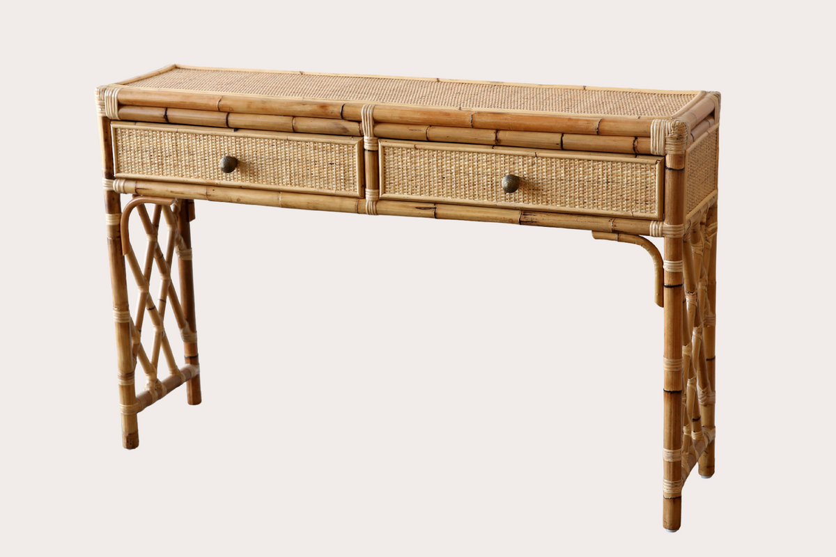 P55 Pelle Rattan Chippendale 2 drawer Console