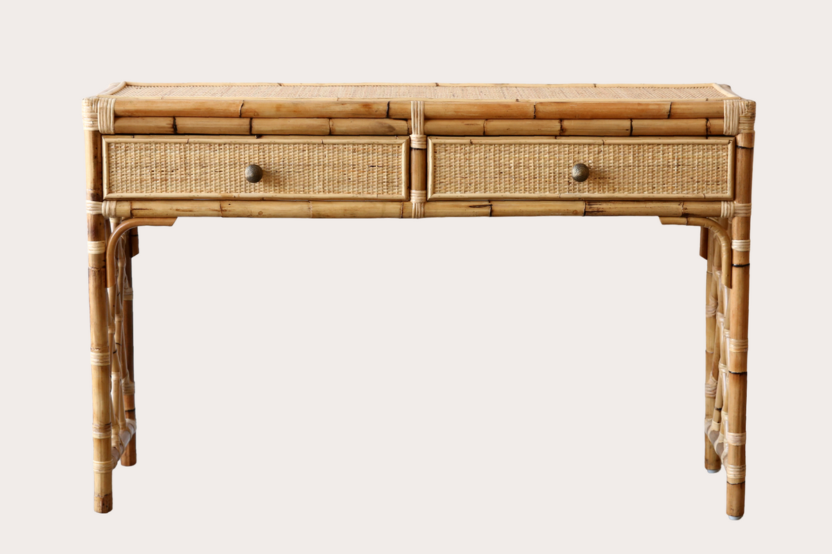 P55 Pelle Rattan Chippendale 2 drawer Console
