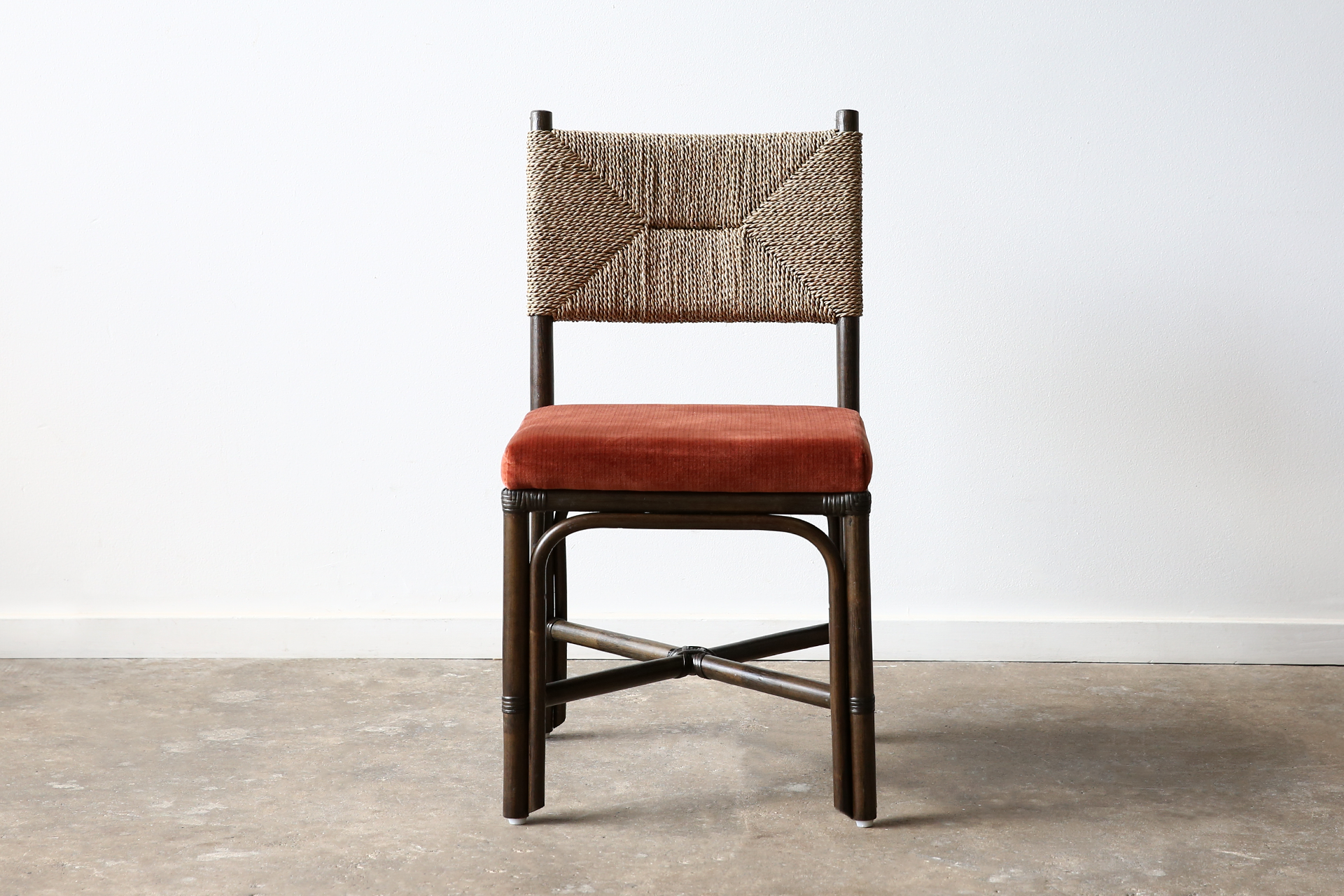 Hemingway rattan and rope dining chair Upholstered