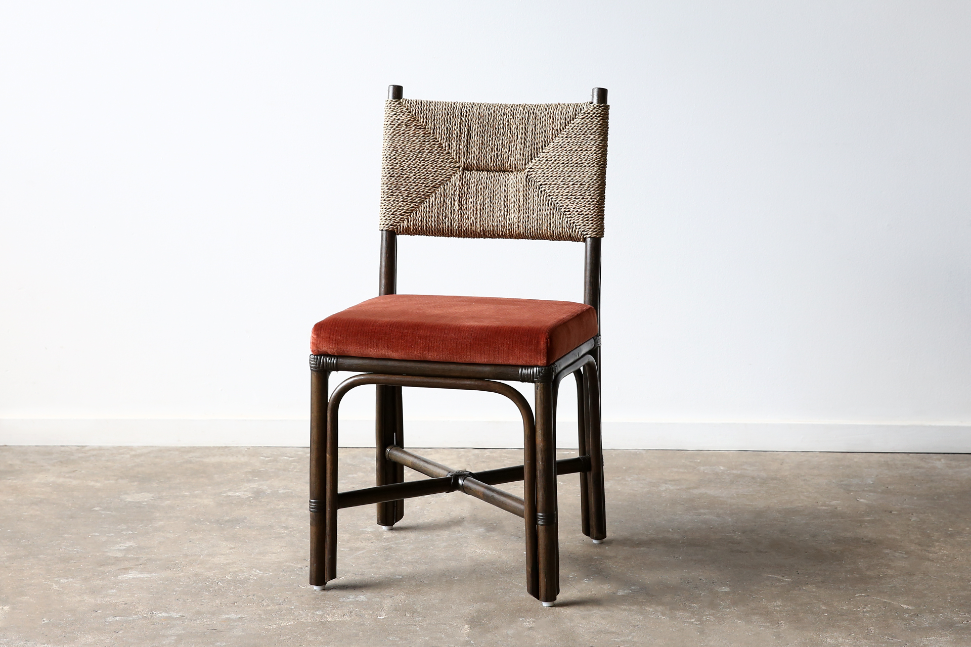 Hemingway rattan and rope dining chair Upholstered