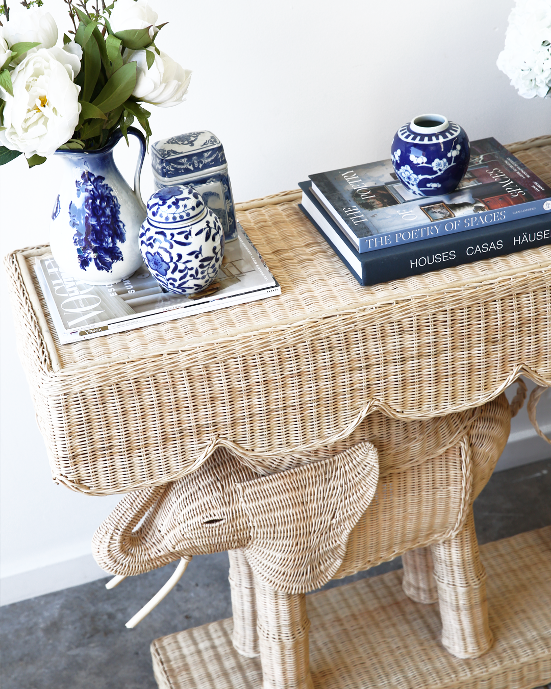 Jelani Elephant Console. Natural wicker