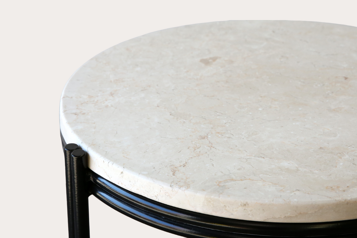 Luzon Side Table. Steel. Black with Stone Top