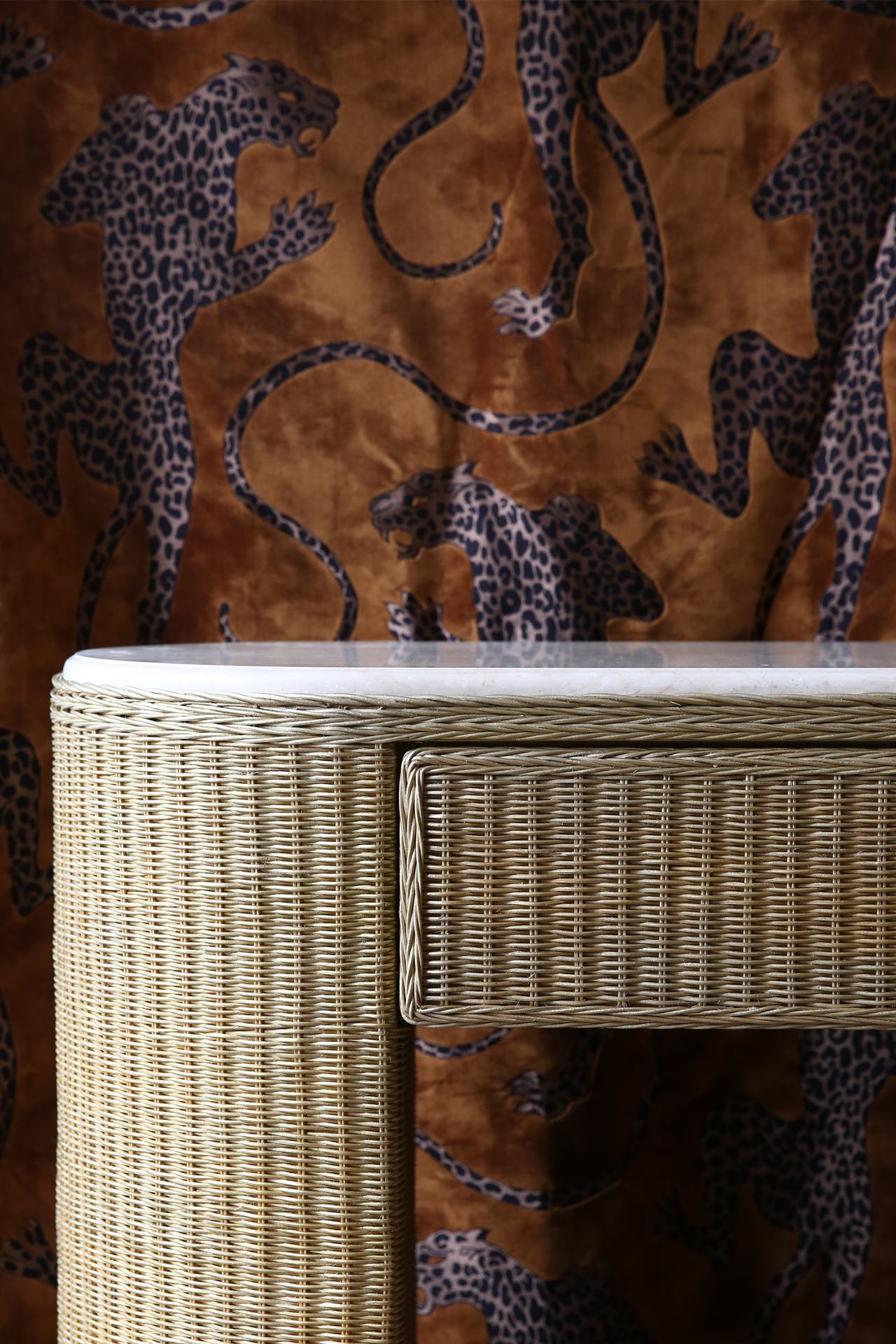 Custom Muse 2 Drawer Console with Stone Top. Gold