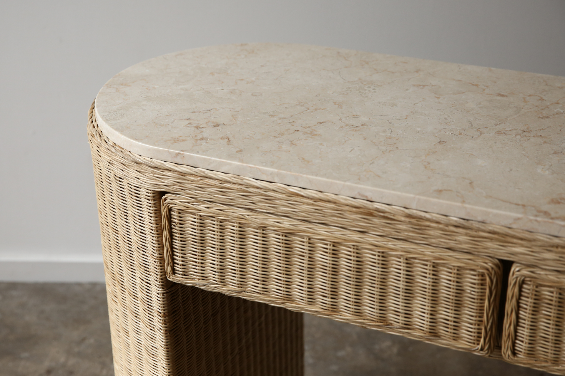 Muse 2 Drawer Console with Stone Top. Natural