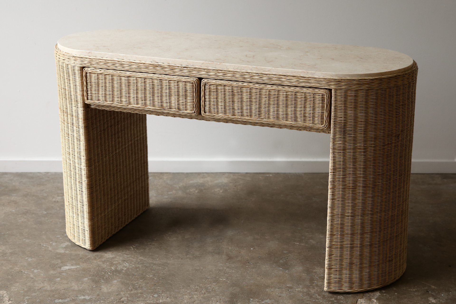 Muse 2 Drawer Console with Stone Top. Natural
