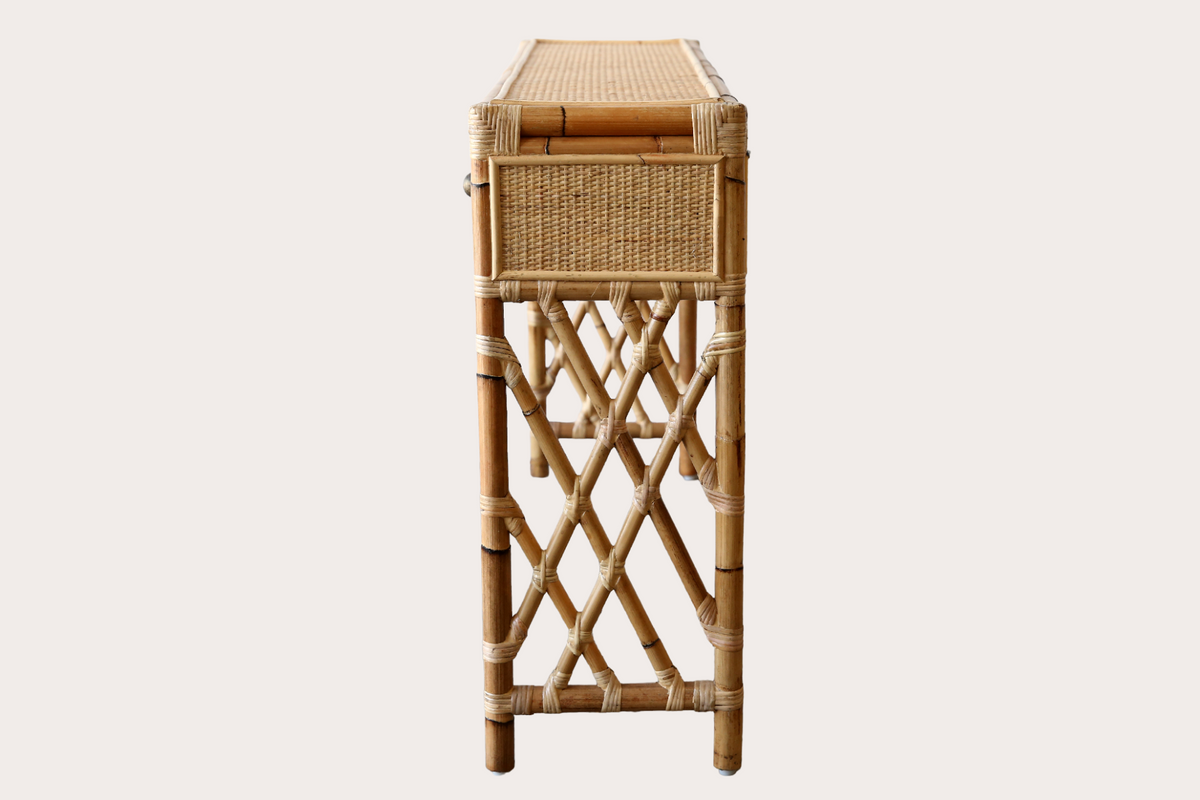 P55 Pelle Rattan Chippendale 2 drawer Console