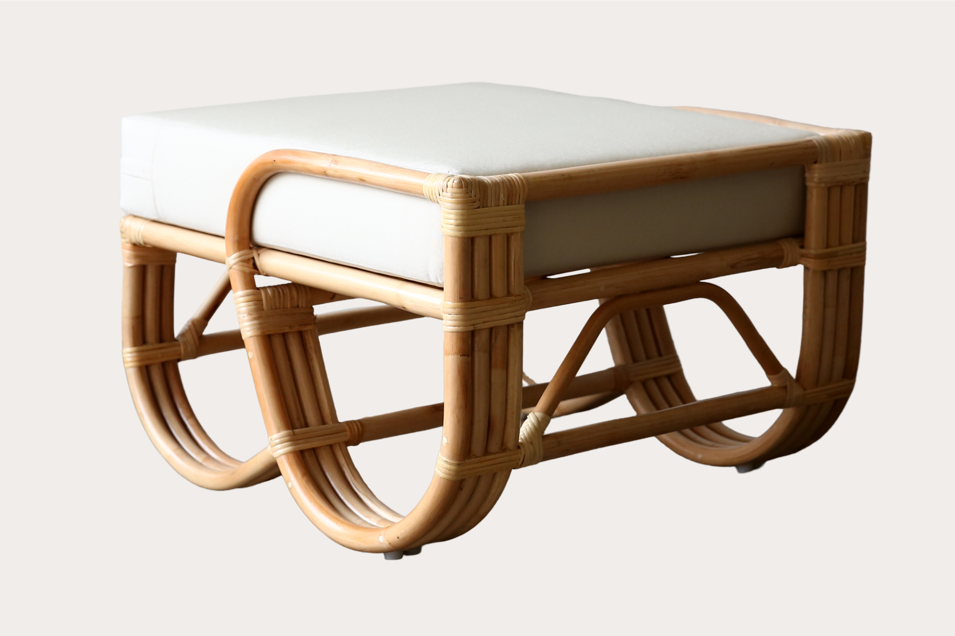 Pretzel Ottoman. Flat seat with cushion rail. Natural