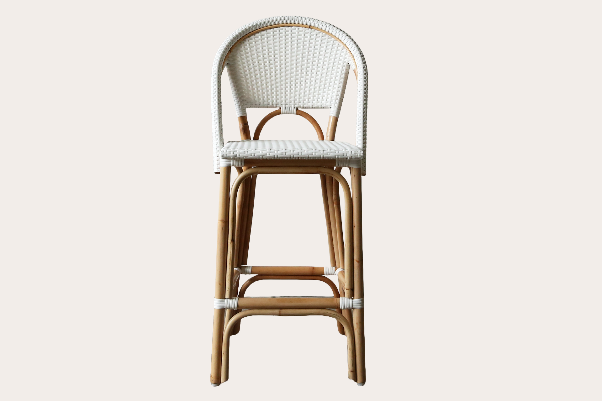 Barcelona Kitchen Stool. 70cm Seat Height. Natural Frame White Weave
