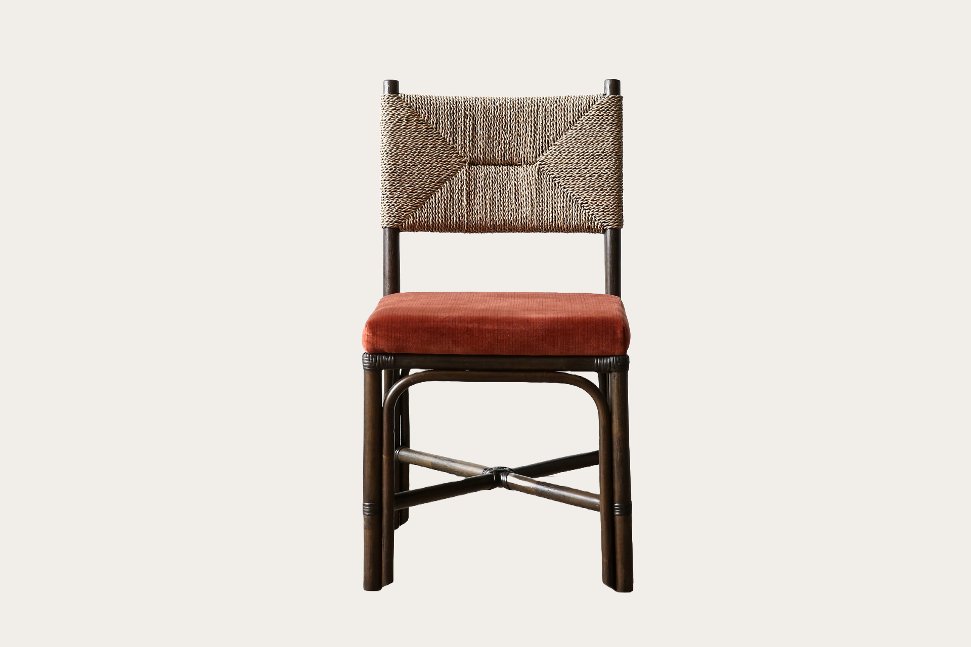 Hemingway rattan and rope dining chair Upholstered