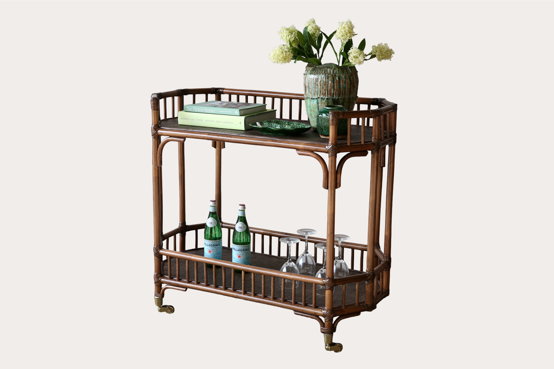 Singapore Sling Rattan Bar Cart. Brown Wash