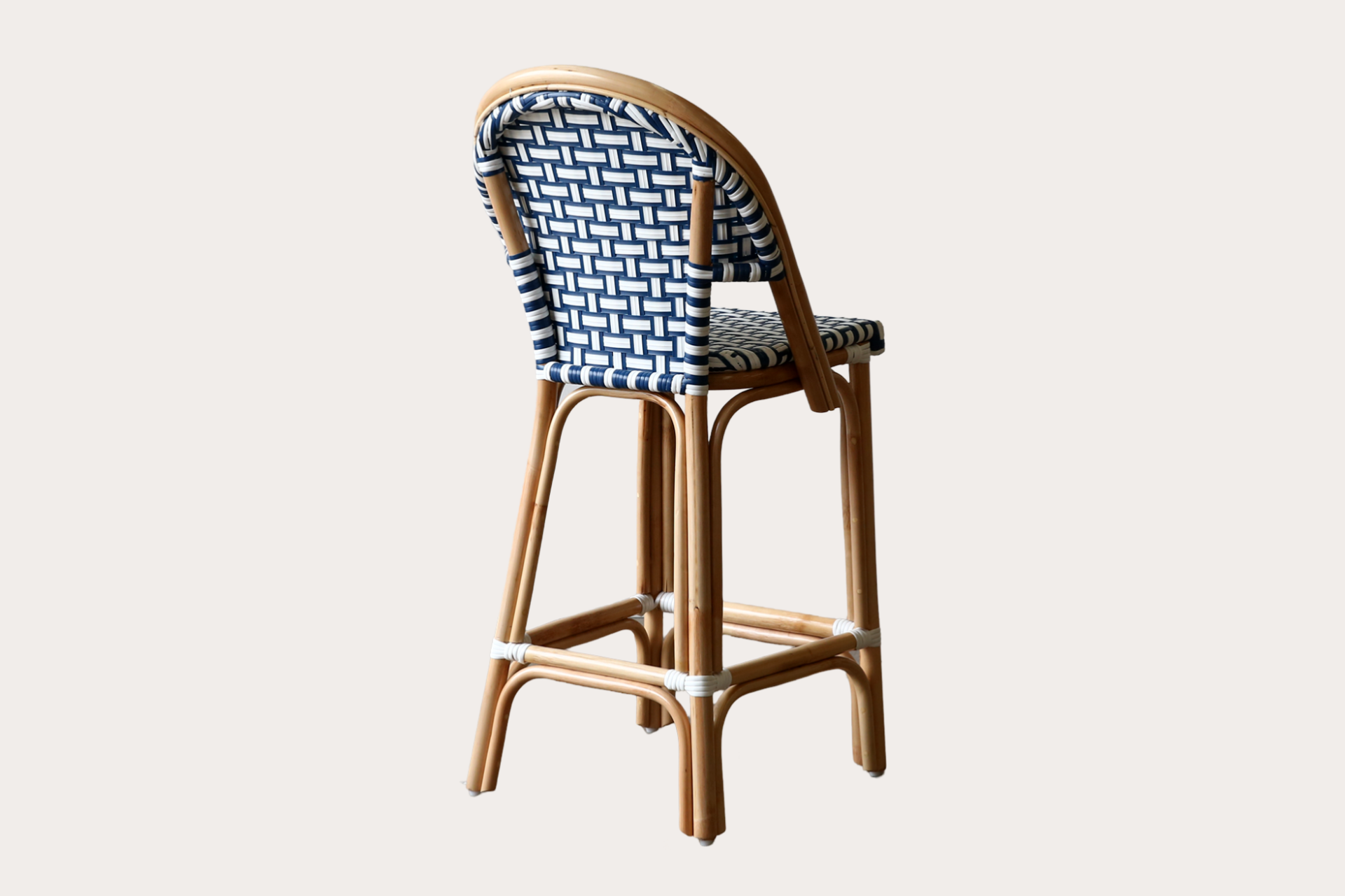 Trafford Barstool. 70cm Seat Height. Natural Frame. White & Mondrian