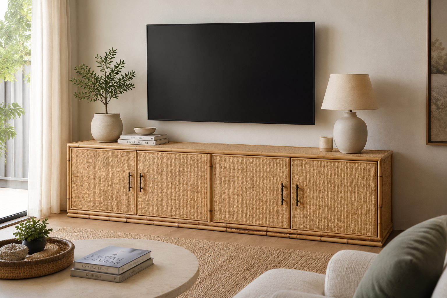 TL88 Woven Rattan Unit | Timber 4 door Console