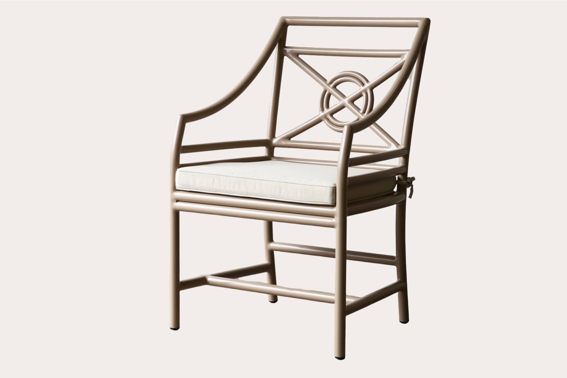 Target carver chair made from powder-coated aluminium with cushion seat and knotted back detail