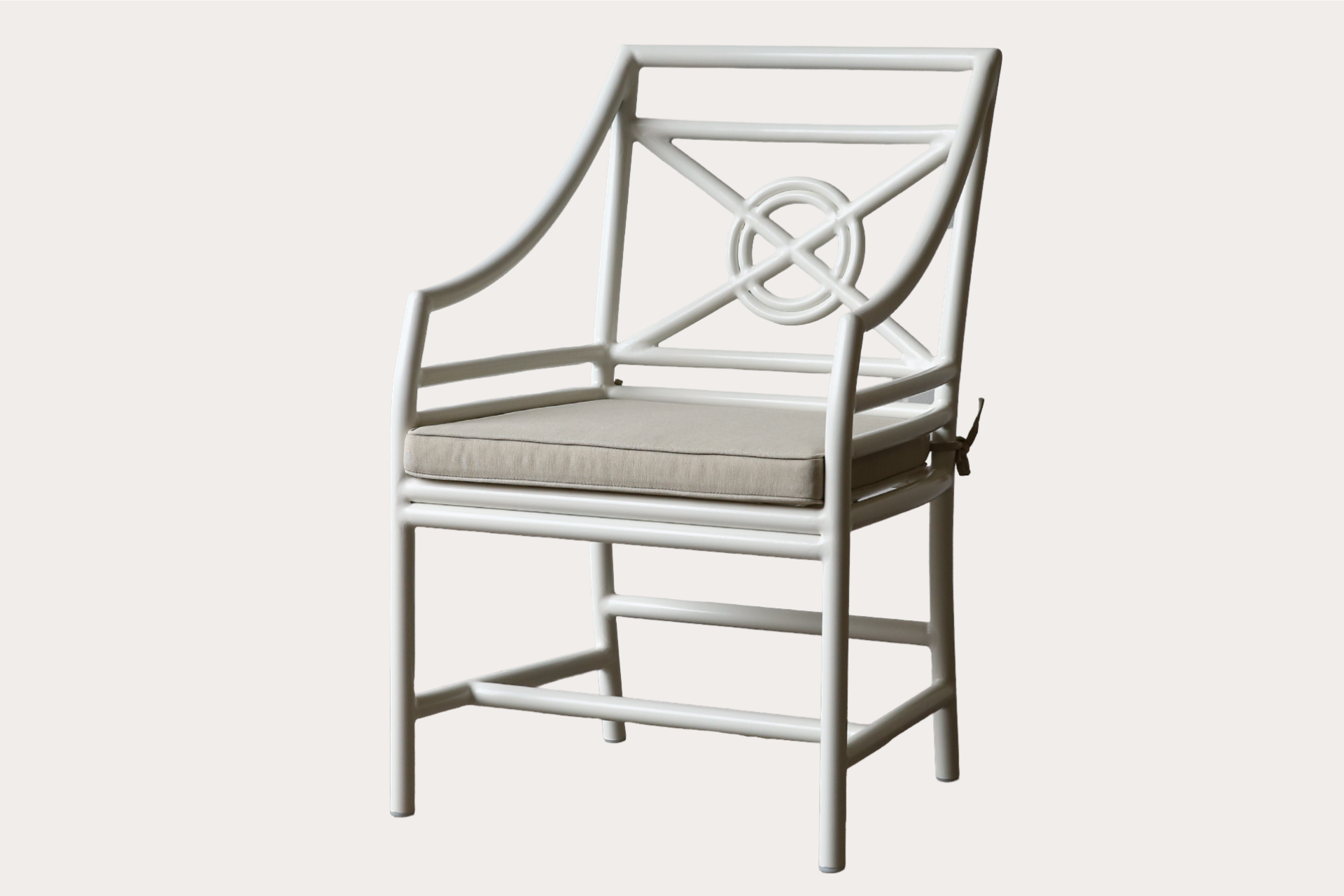 Target carver chair made from powder-coated aluminium with cushion seat and knotted back detail
