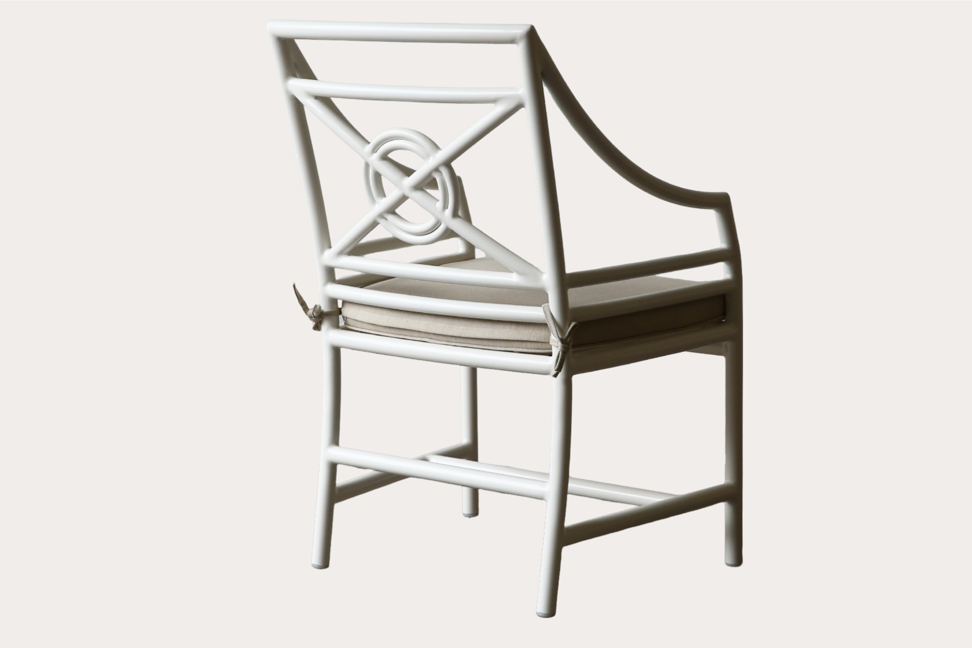 Target carver chair made from powder-coated aluminium with cushion seat and knotted back detail
