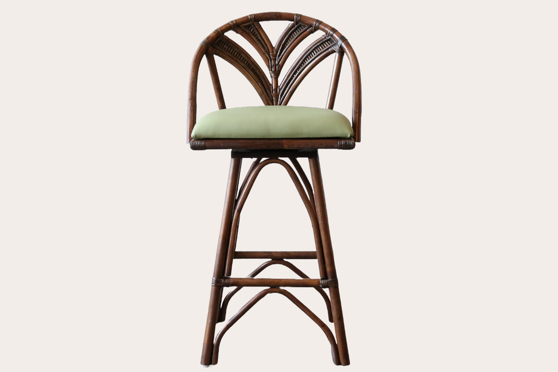 Tropi Cool Swivel Barstool – Natural Rattan with Custom Upholstery