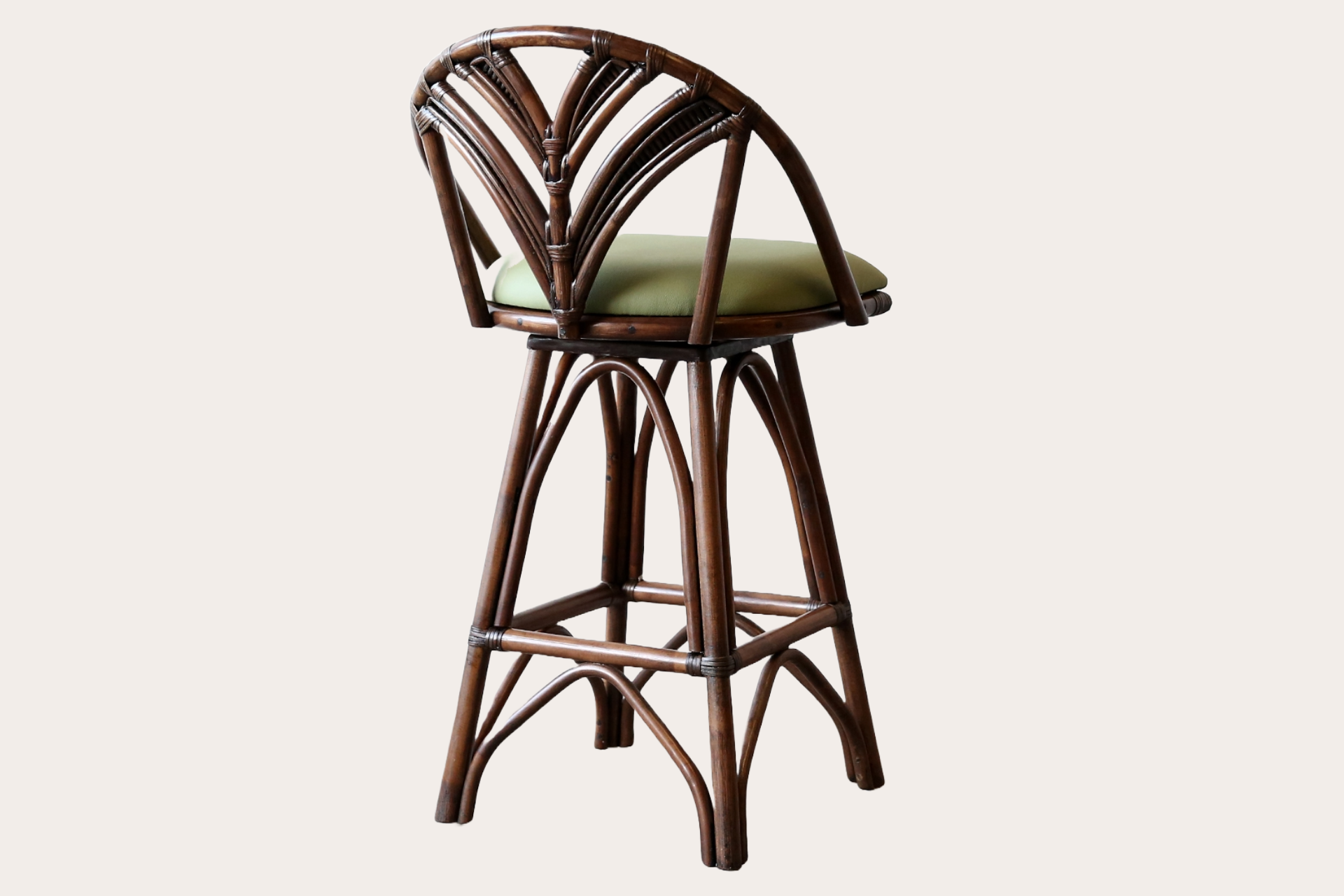 Tropi Cool Swivel Barstool – Natural Rattan with Custom Upholstery