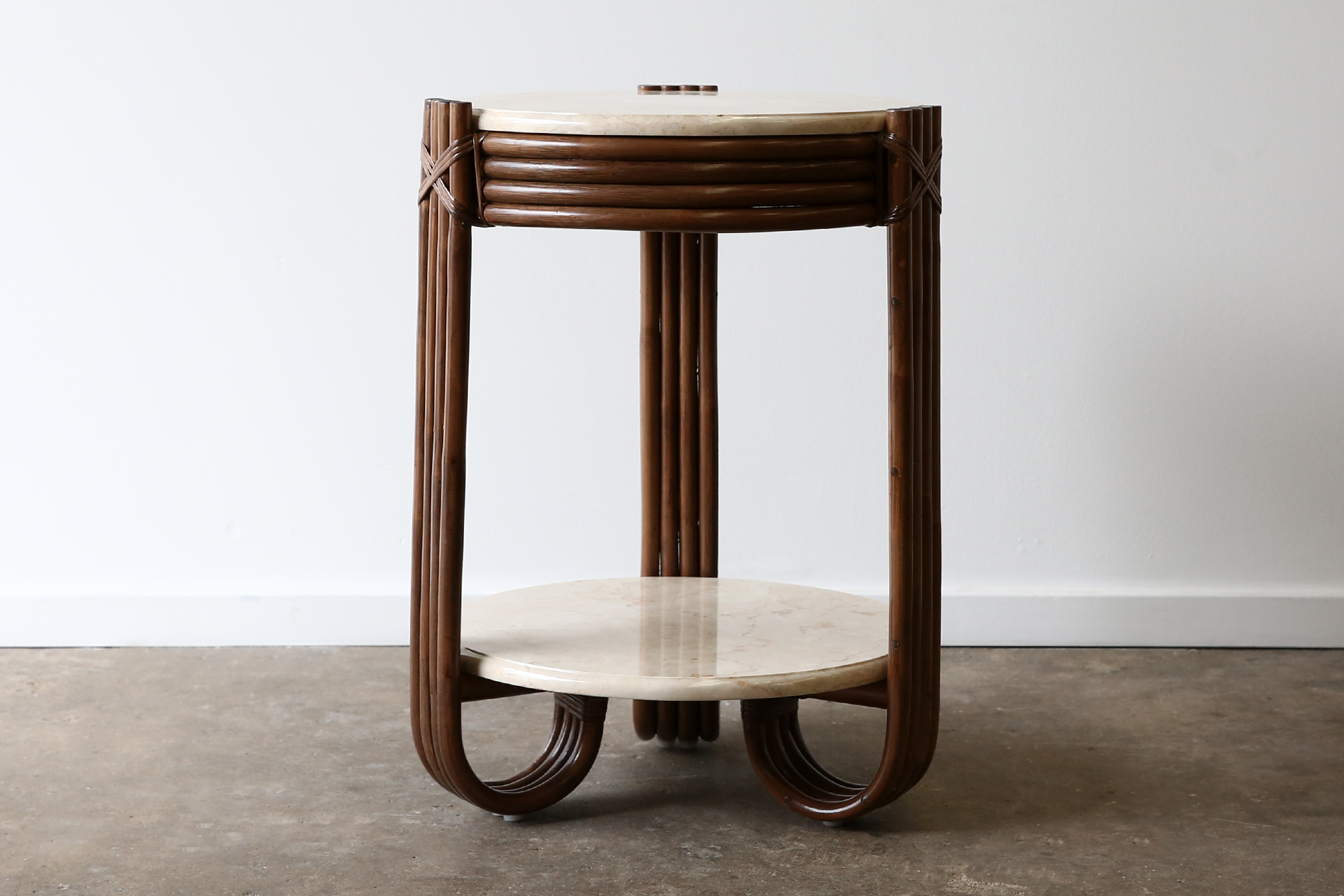 Pretzel | custom marble 2 shelf side table