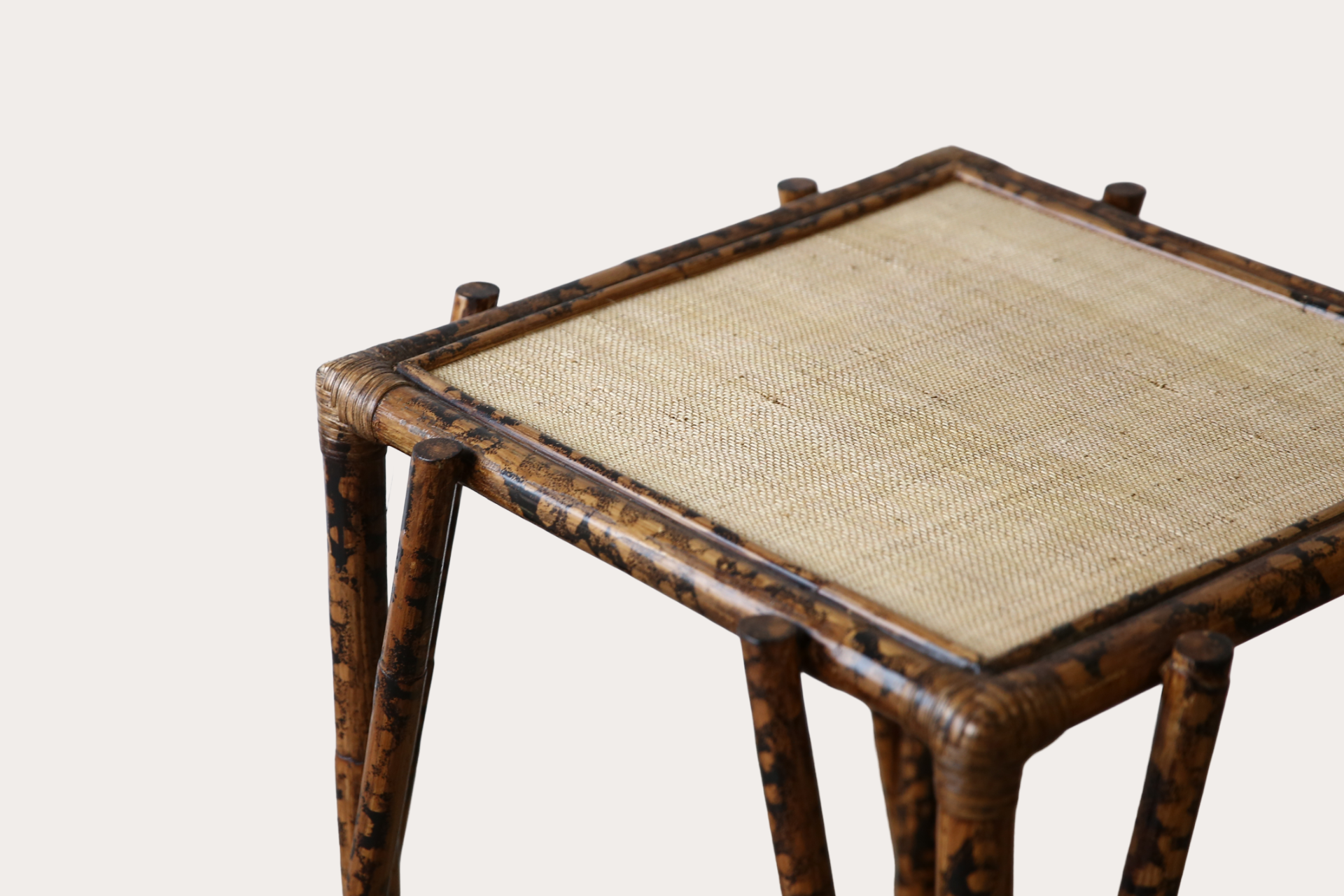 Argyle Rattan Side Table. Tortoise with natural raffia top.