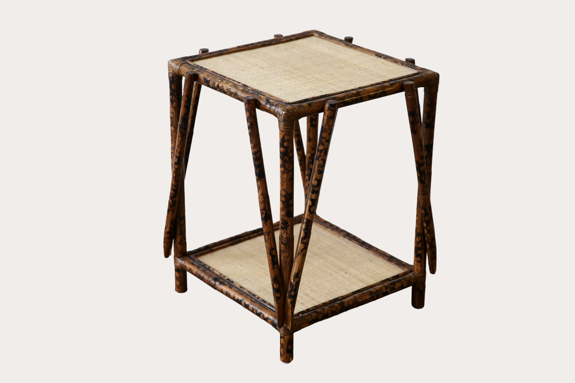 Argyle Rattan Side Table. Tortoise with natural raffia top.