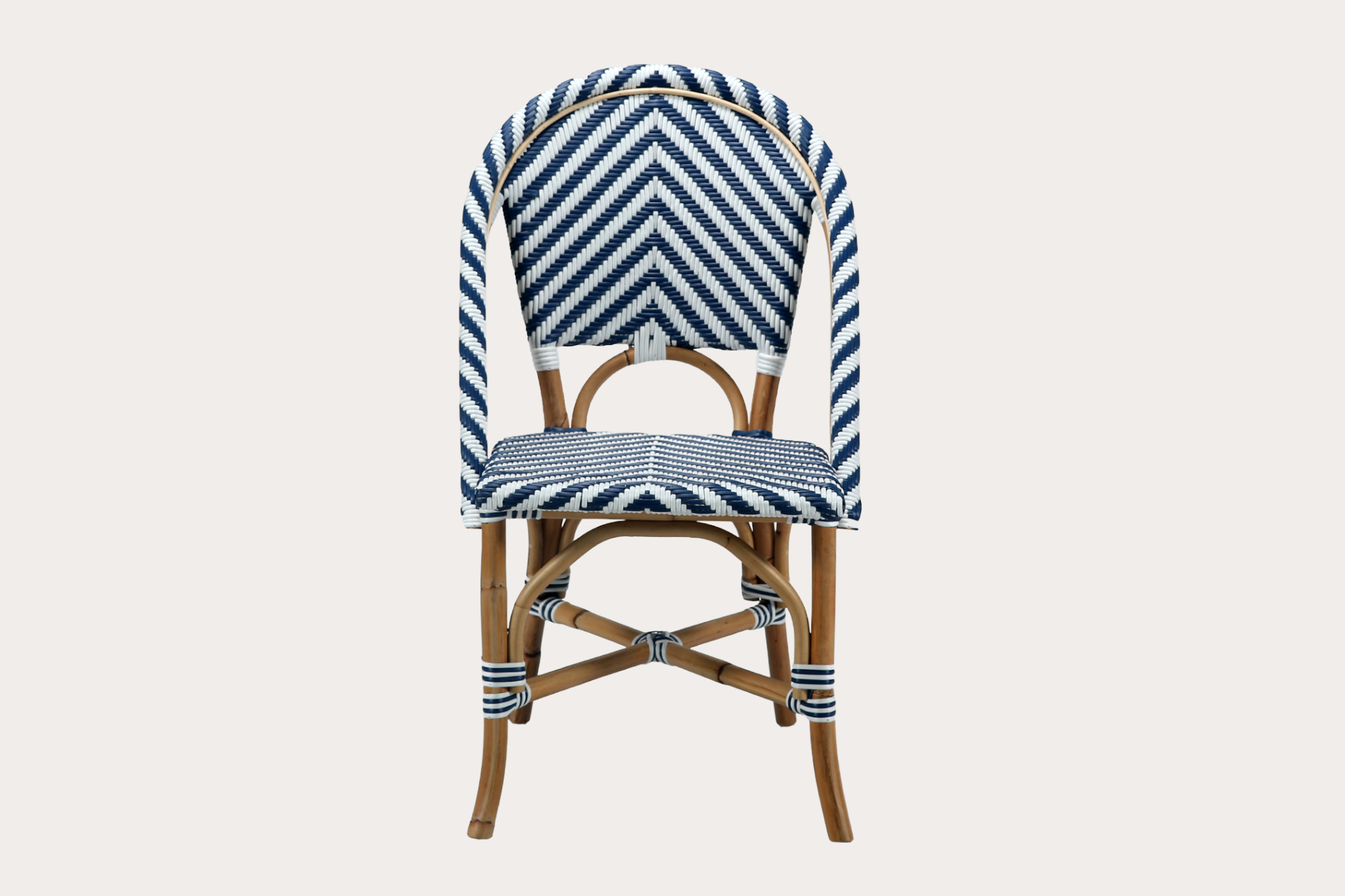 Barcelona Side Chair. Blue & White Arrow.