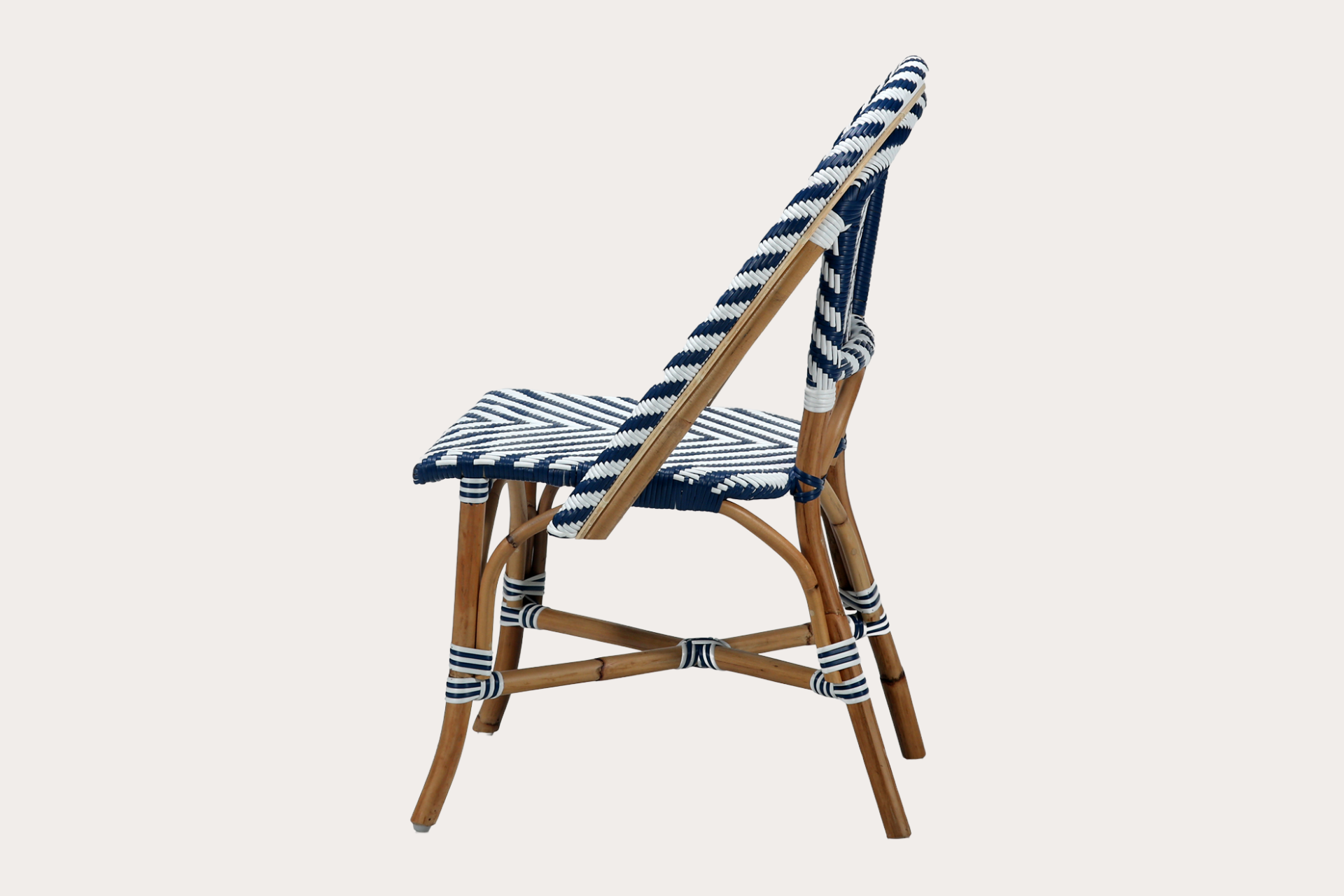 Barcelona Side Chair. Blue & White Arrow.