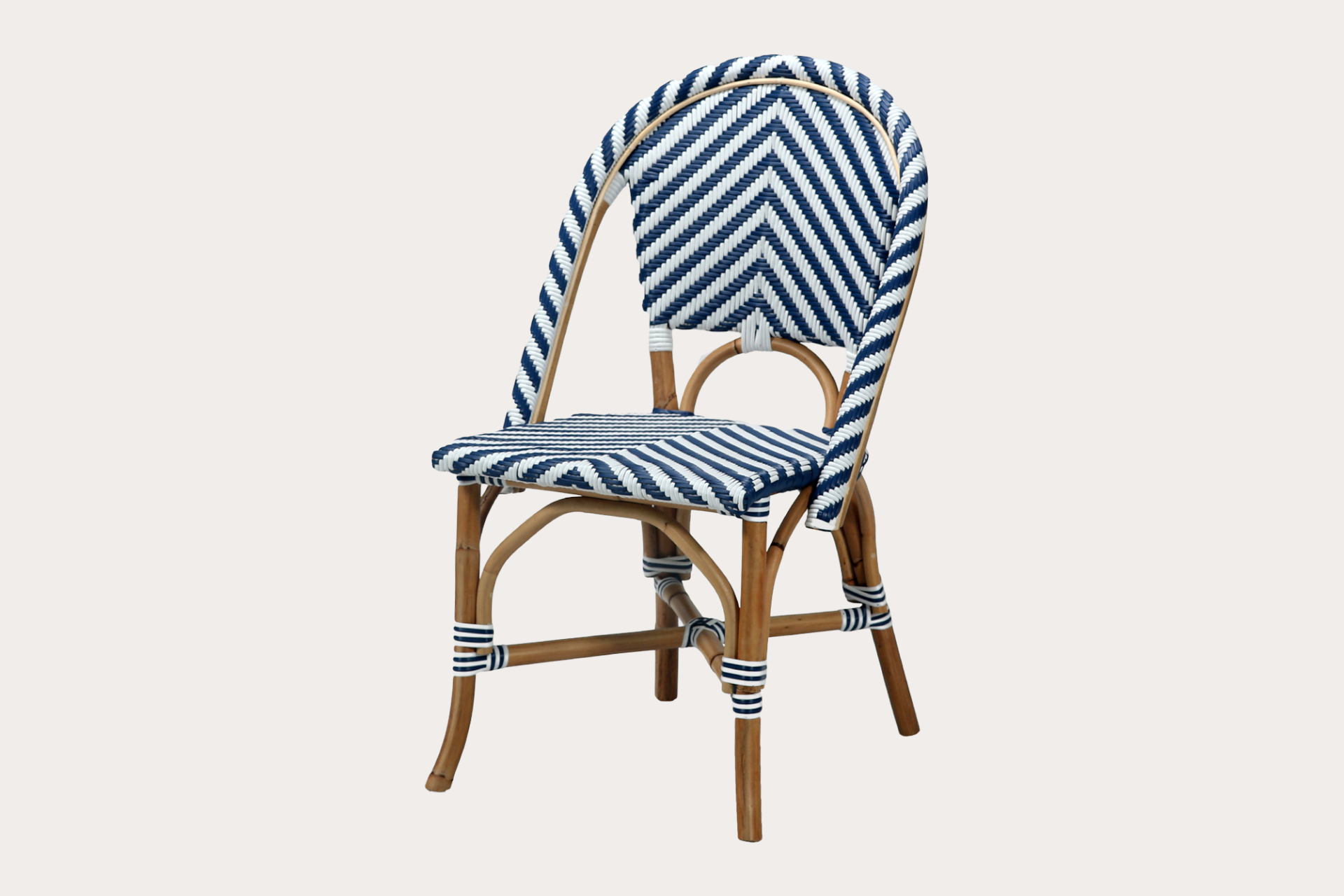 Barcelona Side Chair. Blue & White Arrow.