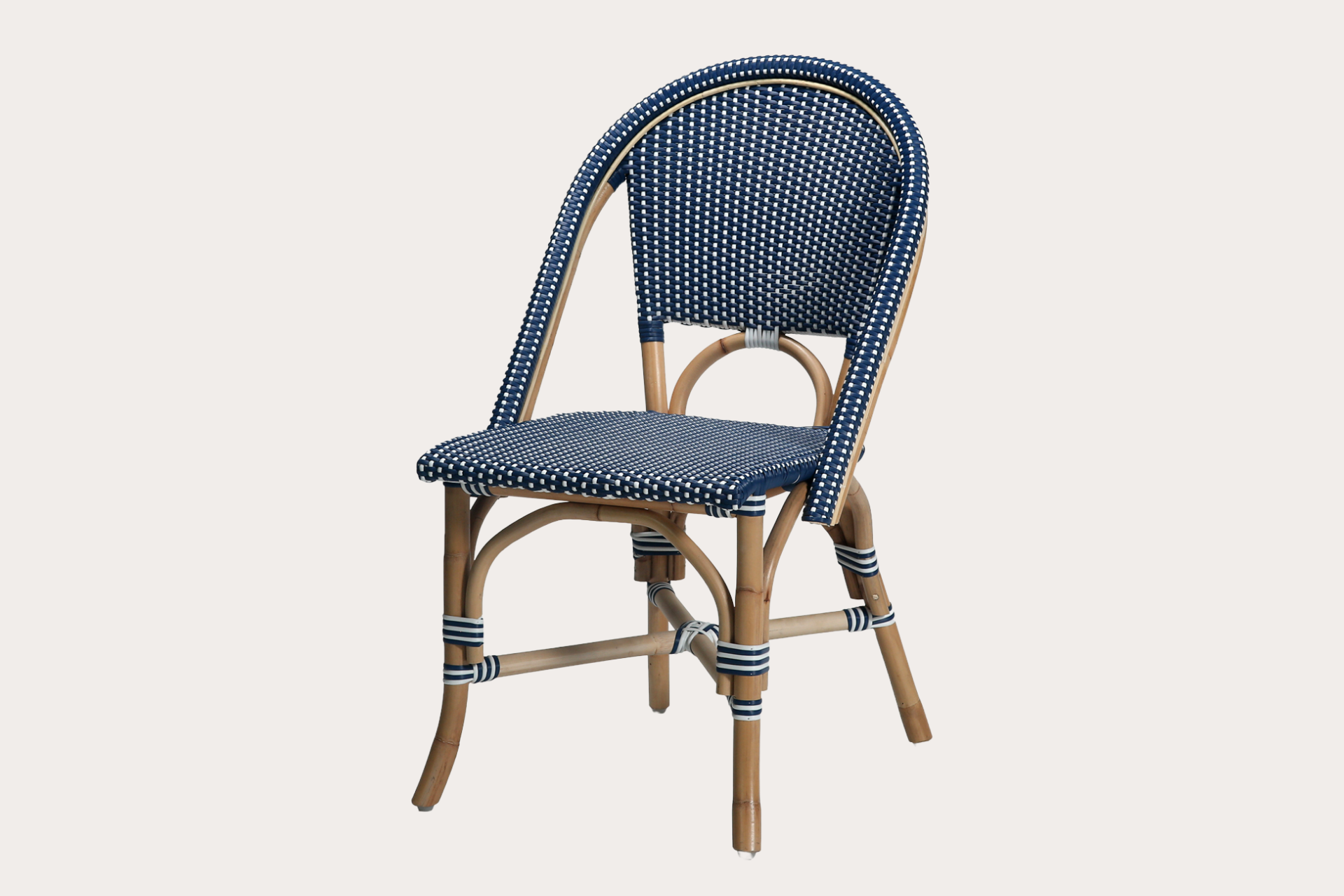 Barcelona Side Chair. Blue & White Basket.