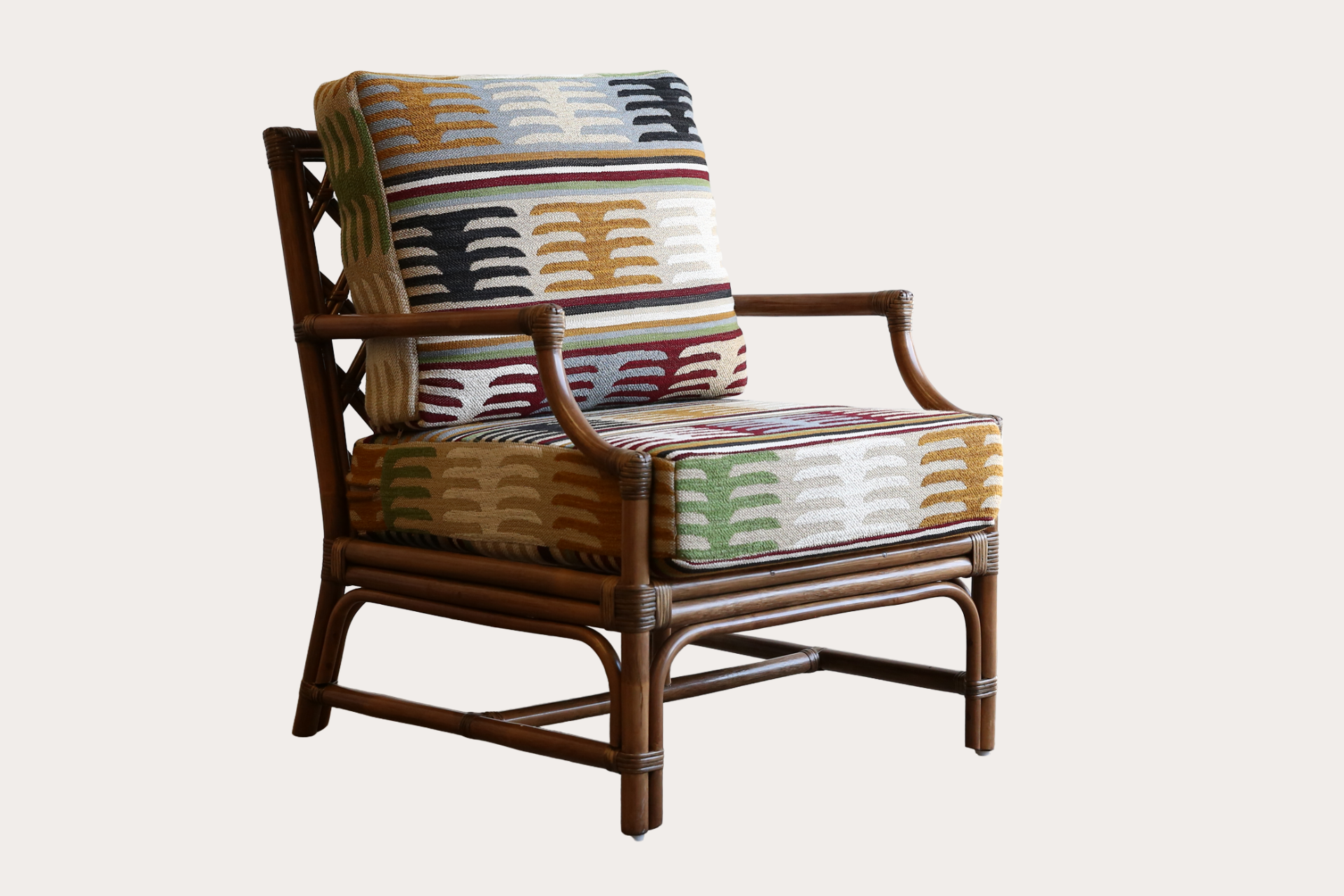 custom made for Adelaide Bragg, the st Tropez is framed in natural rattan and wicker weave