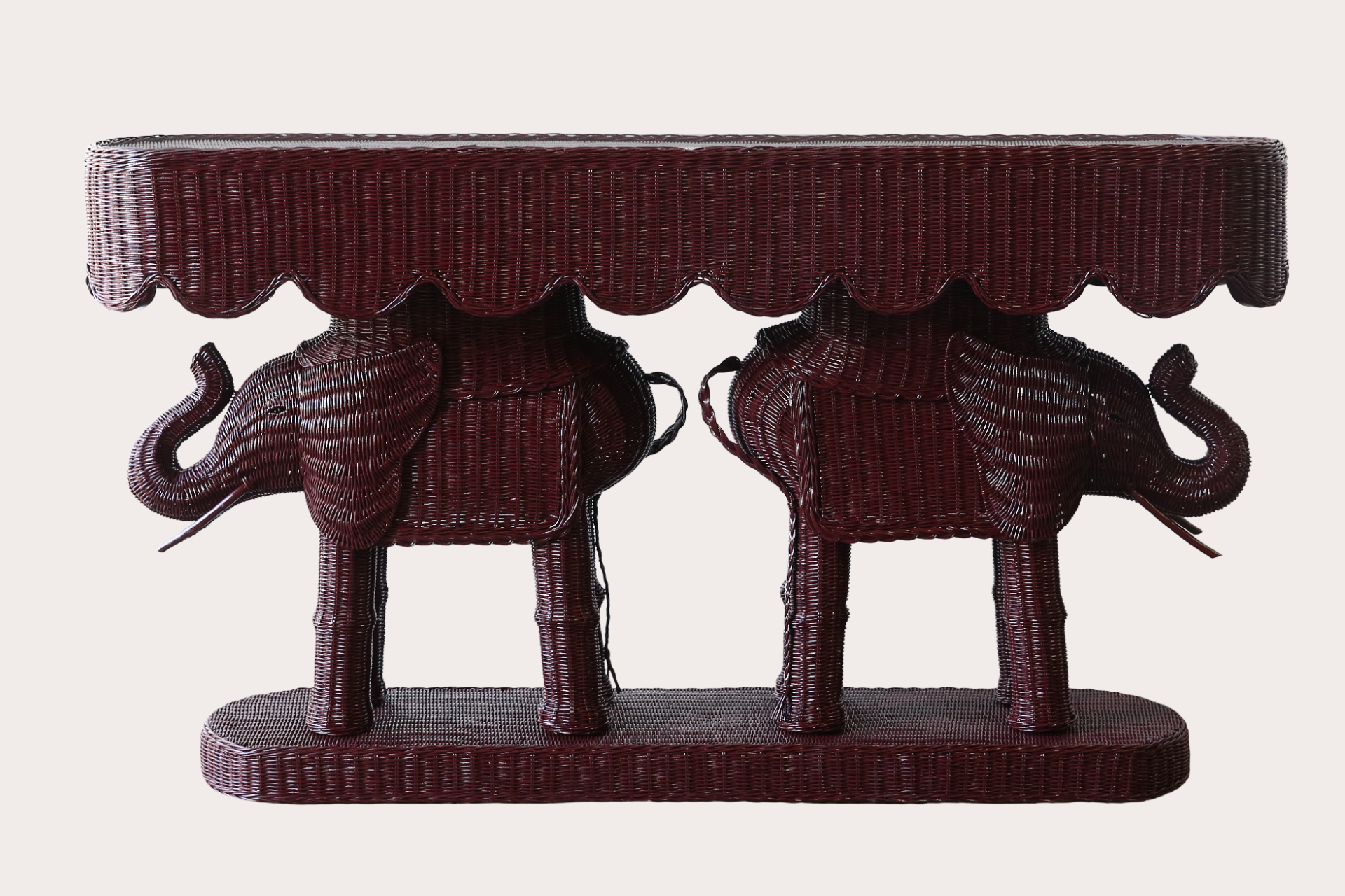 Jelani Oval Console with scallop detail.  Wine Red