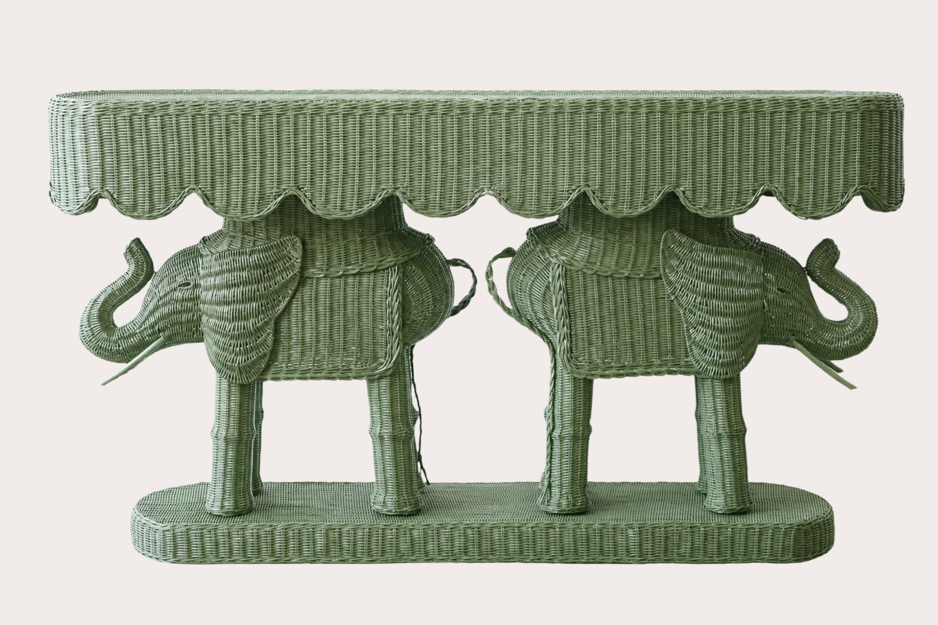 Jelani Oval Console with scallop detail. Reseda Green