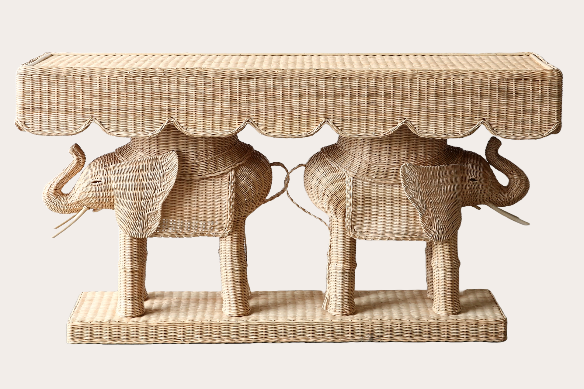 Jelani Elephant Console. Natural wicker and rattan frame.