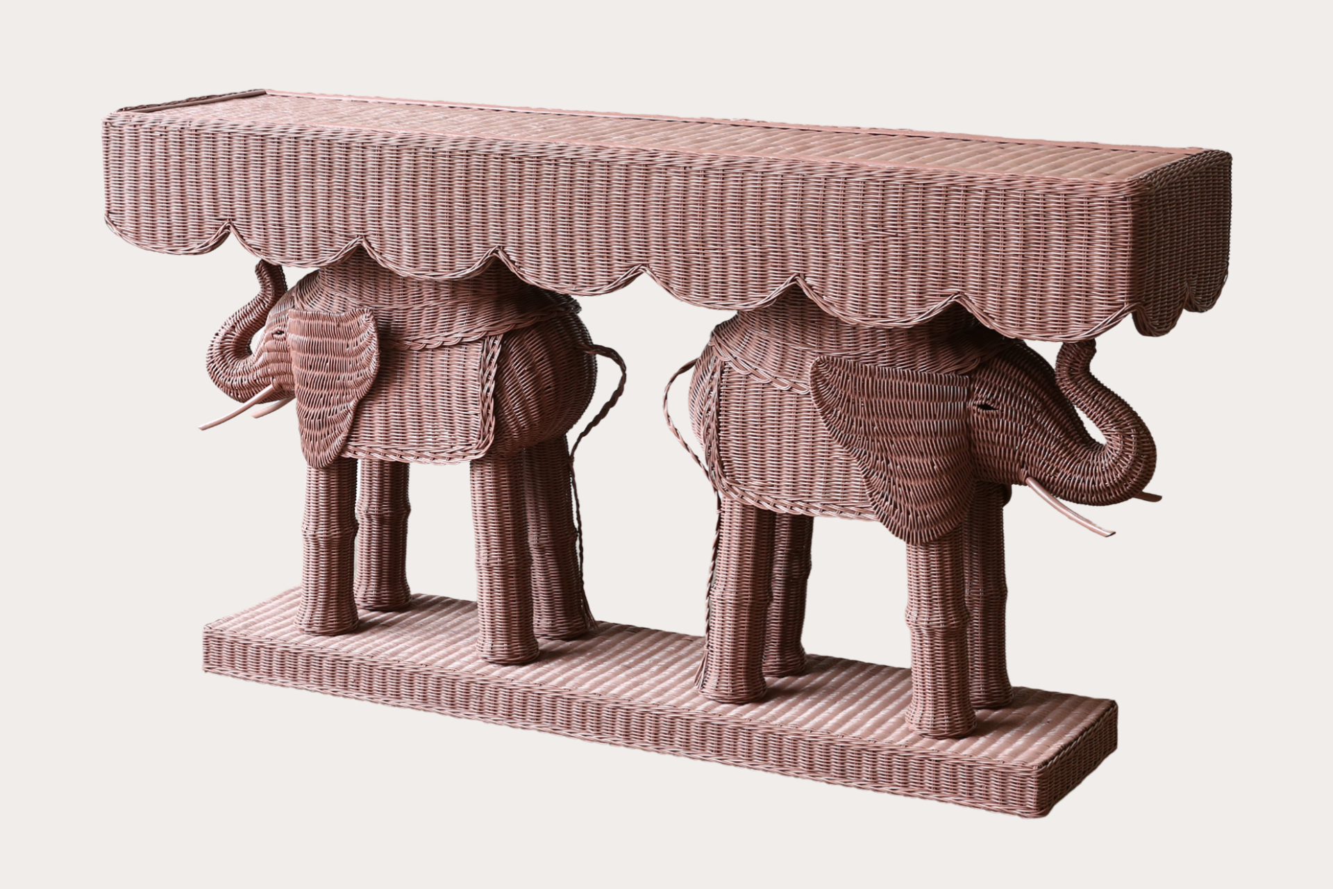 Jelani Elephant Console made from woven wicker and rattan painted in dulux clay court