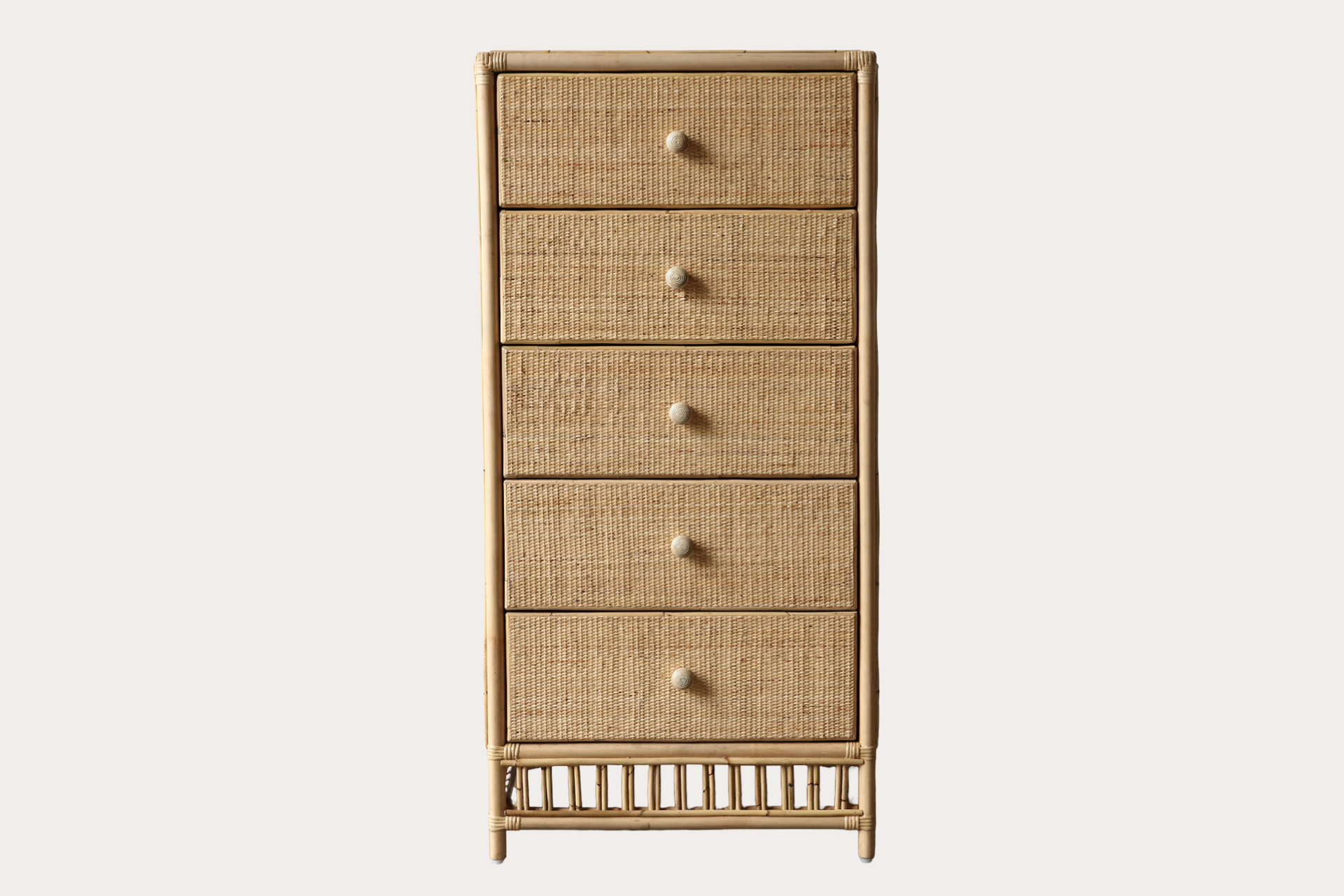 Plantation 5 Drawer Tallboy. Natural