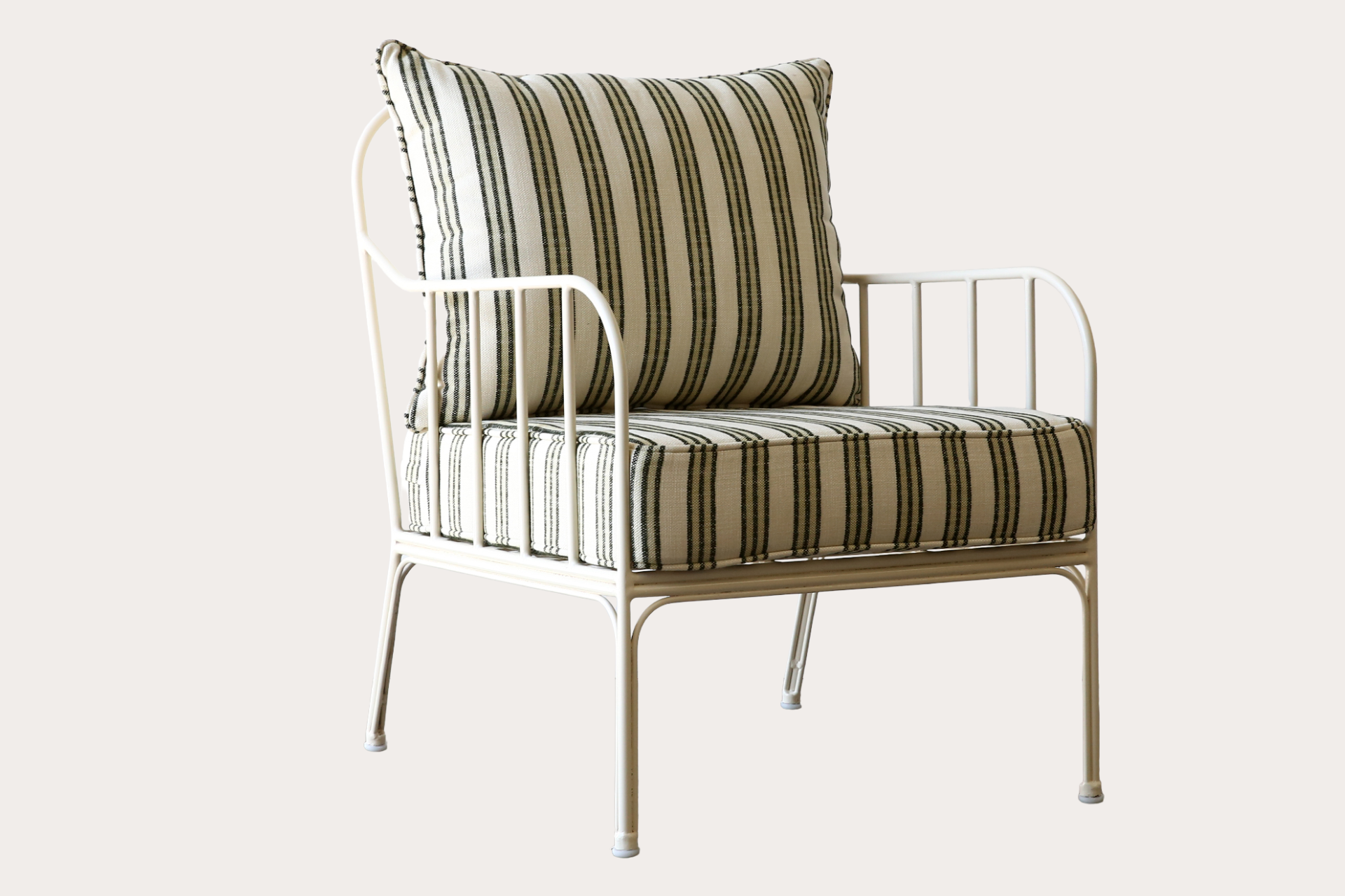Outdoor steel armchair powder coated in oyster white for outdoor use.