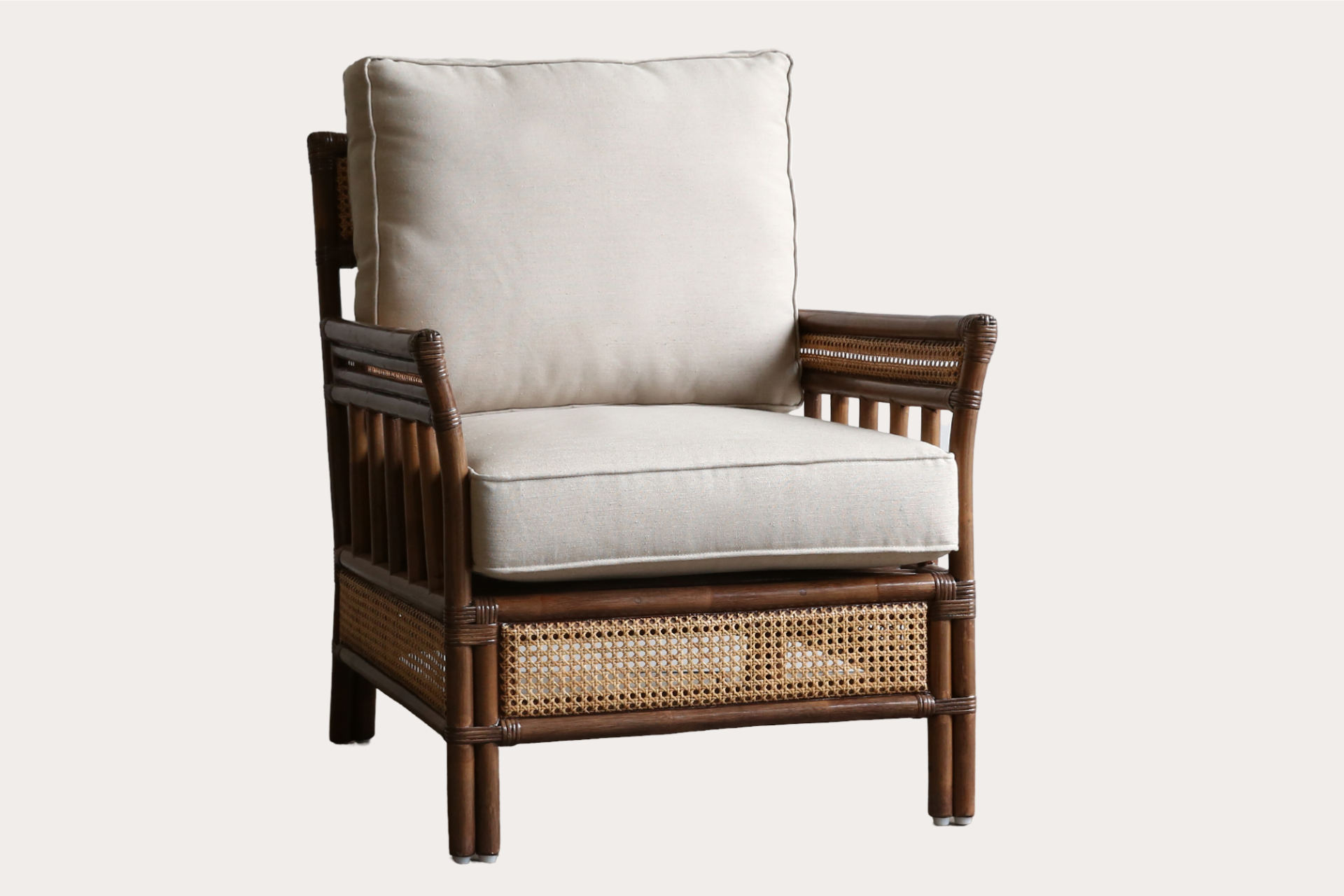Bergere Armchair. Brown Wash with Natural weave.