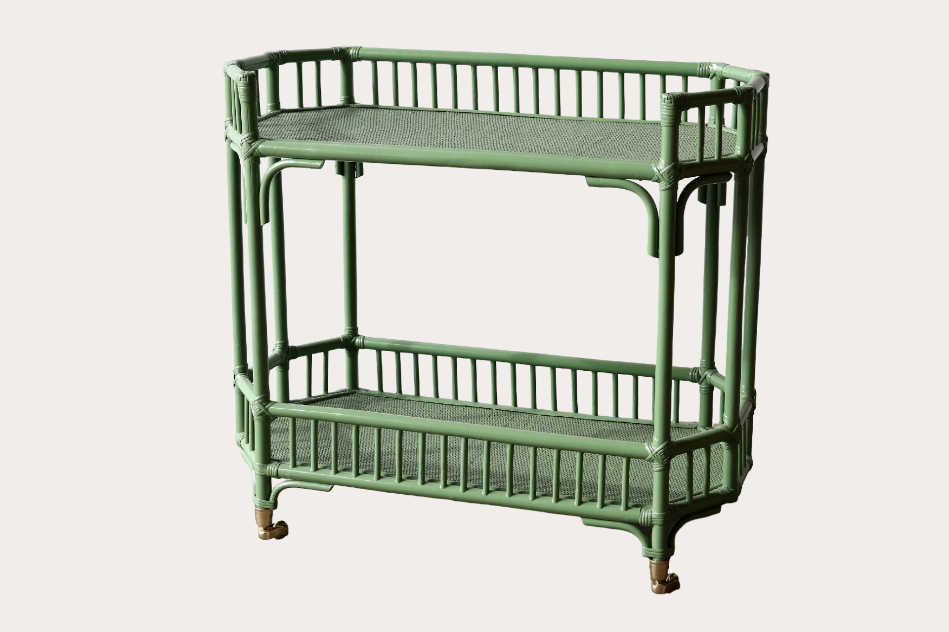 Singapore Sling Rattan Bar Cart. Reseda Green